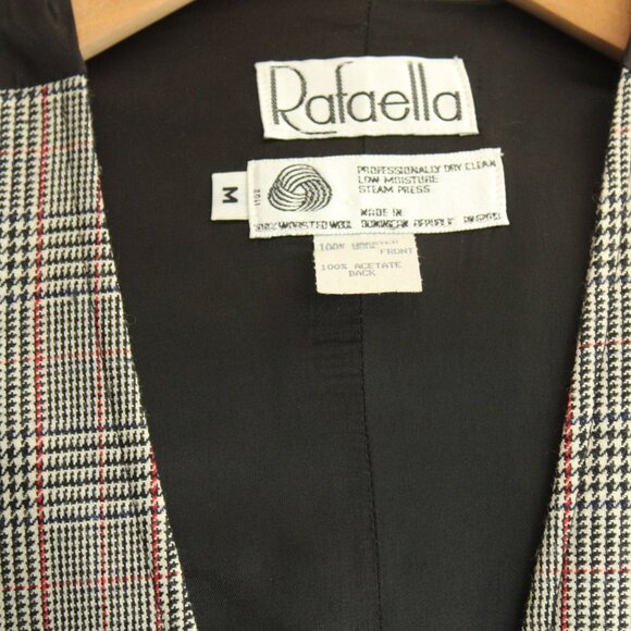 Vintage 1980s Unisex Vest, Rafaella Black White and Red Plaid Wool, Size Medium - Picture 3 of 10